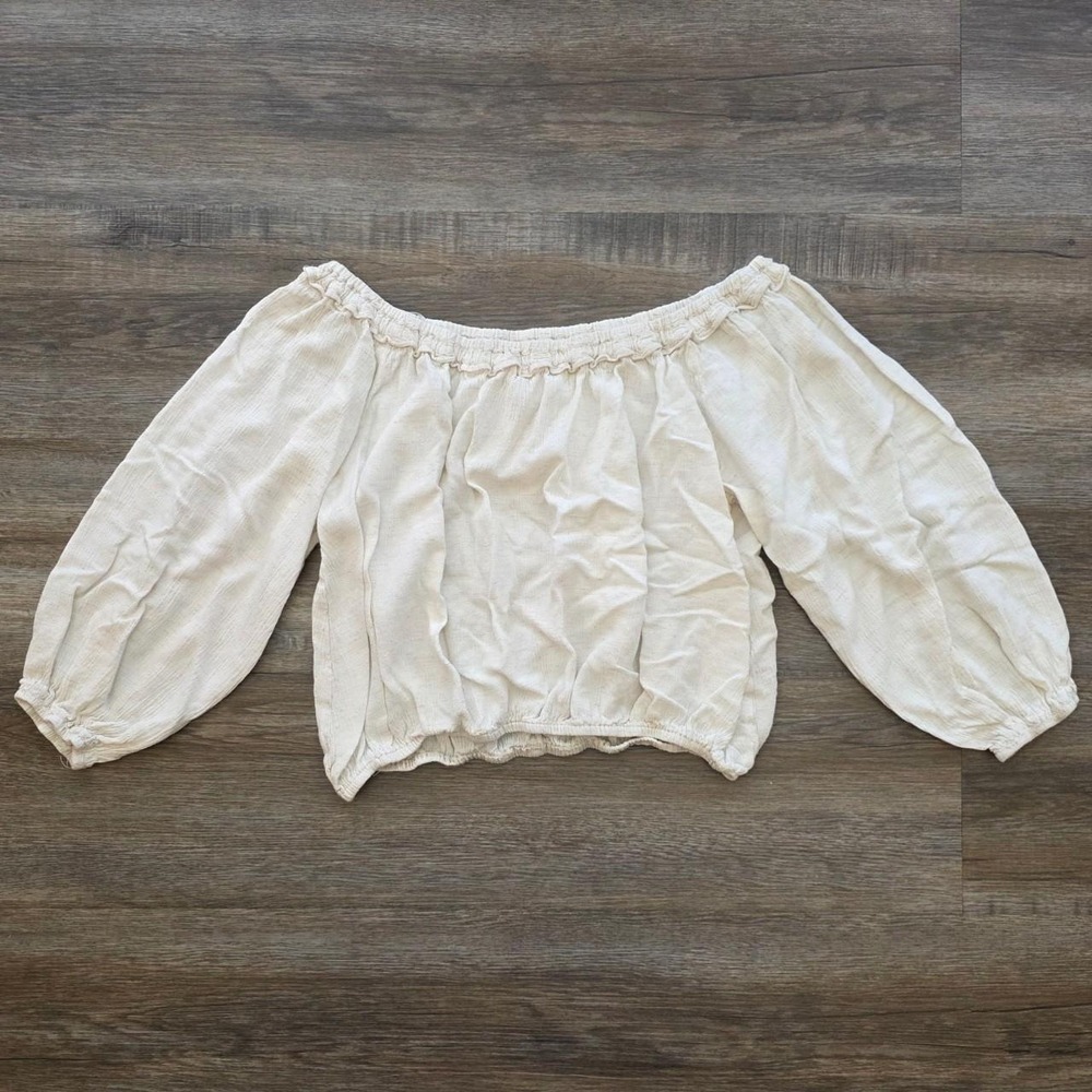 Max Studio One Shoulder Cottagecore Peasant Blouse Cream Linen Small 4701L30